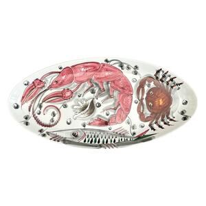 Rare Mancioli Italy Ceramic Oval Hand Painted Vintage Seafood Tray